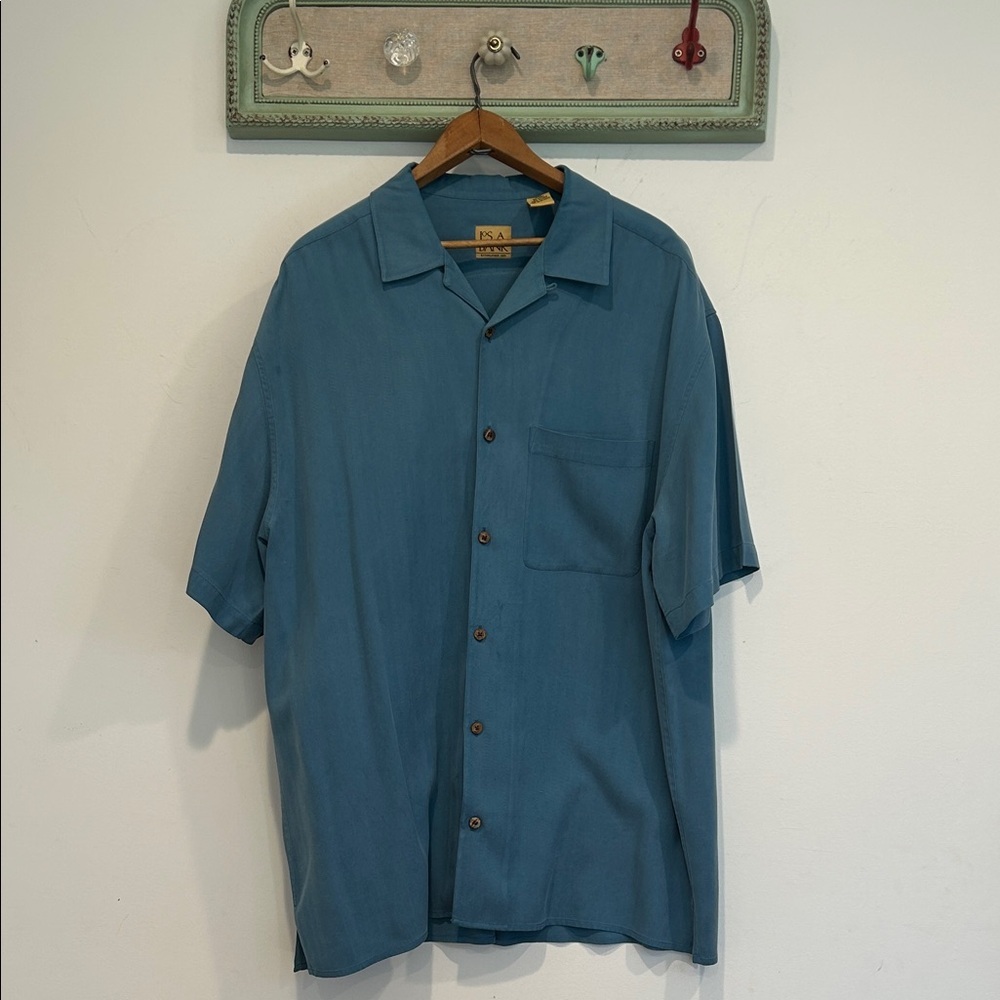 Jos. A. Bank Vintage 90s Silk Blue Casual Button Down Shirt short sleeve xl men